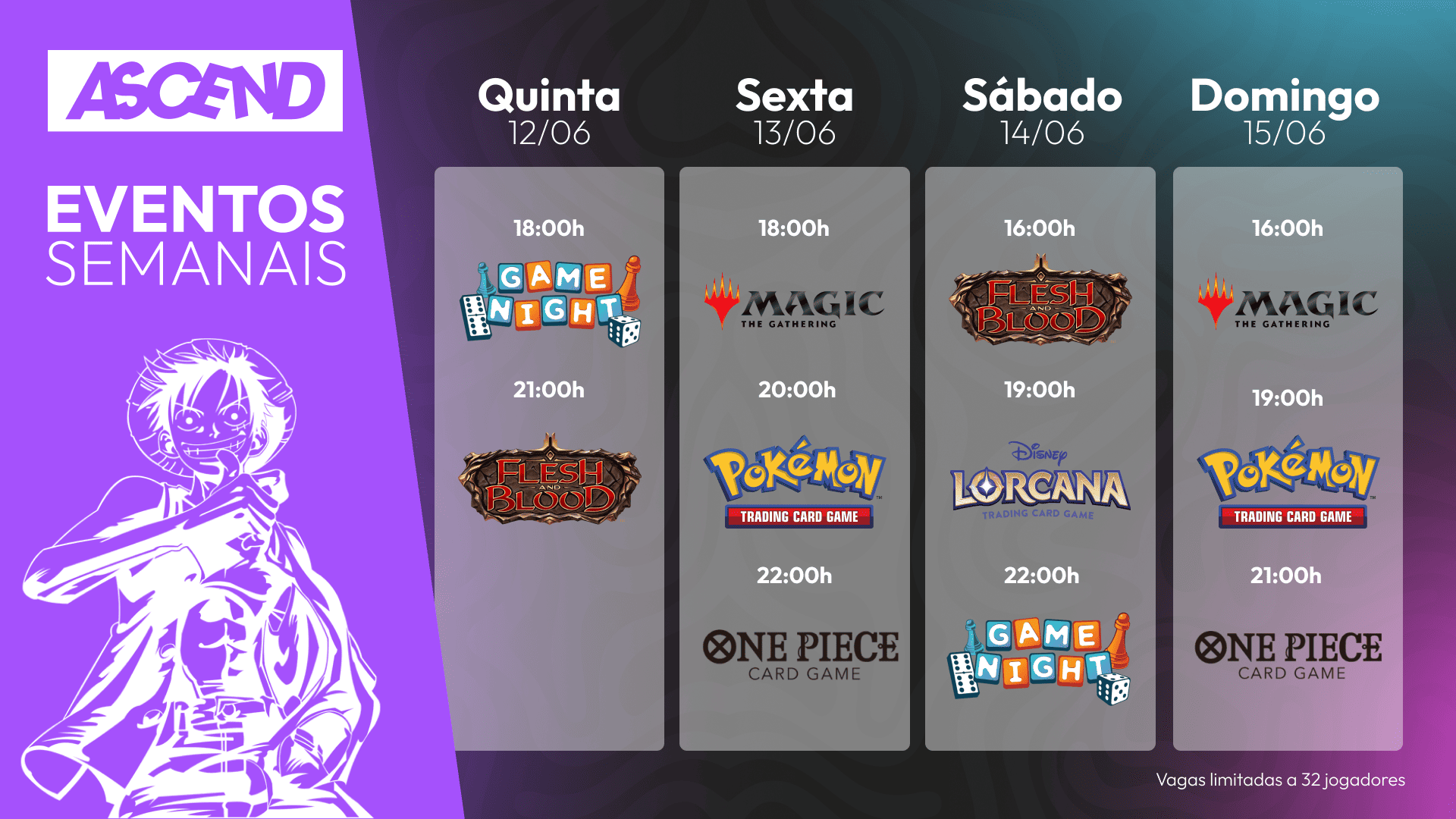 Calendario Semanal Eventos de 12 a 15 Junho 2025 na Ascend em Aveiro